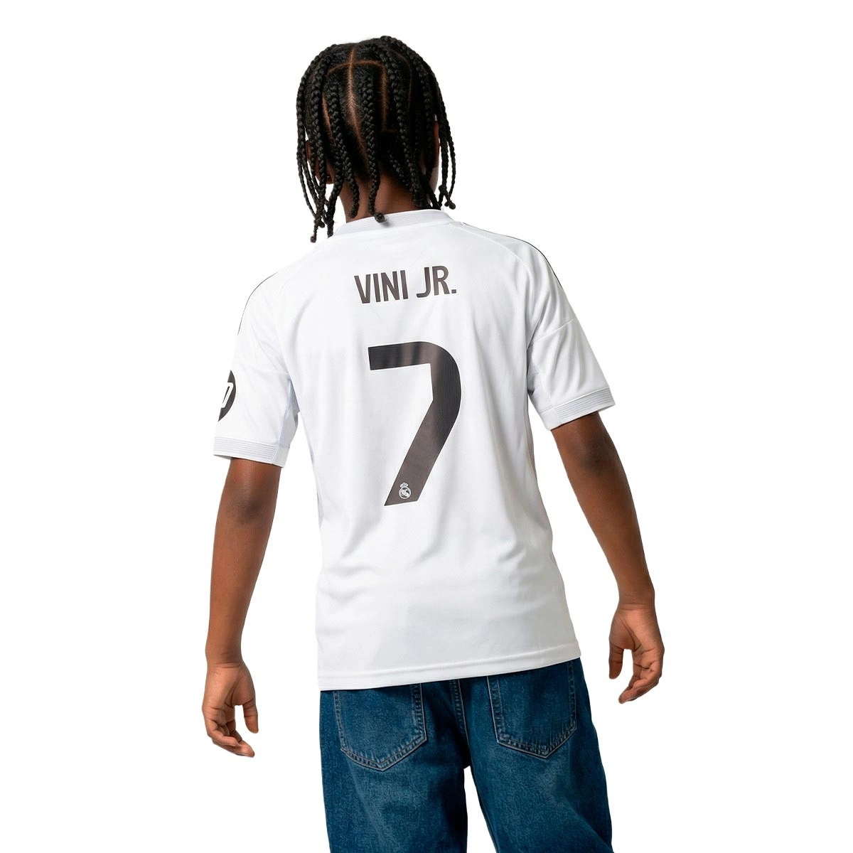 Camisola adidas Real Madrid Primeiro Equipamento 2025-2026 Criança Vini jr + Emblema