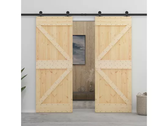 Porte coulissante et kit de quincaillerie 100x210 cm Pin massif
