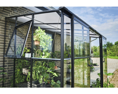 Aanbouwkas Halls Qube Lean-To 68, 3 mm veiligheidsglas, 188 x 251 cm, zwart