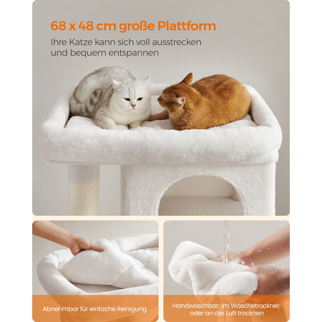 FEANDREA Kratzbaum 101cm große Plattform weiß