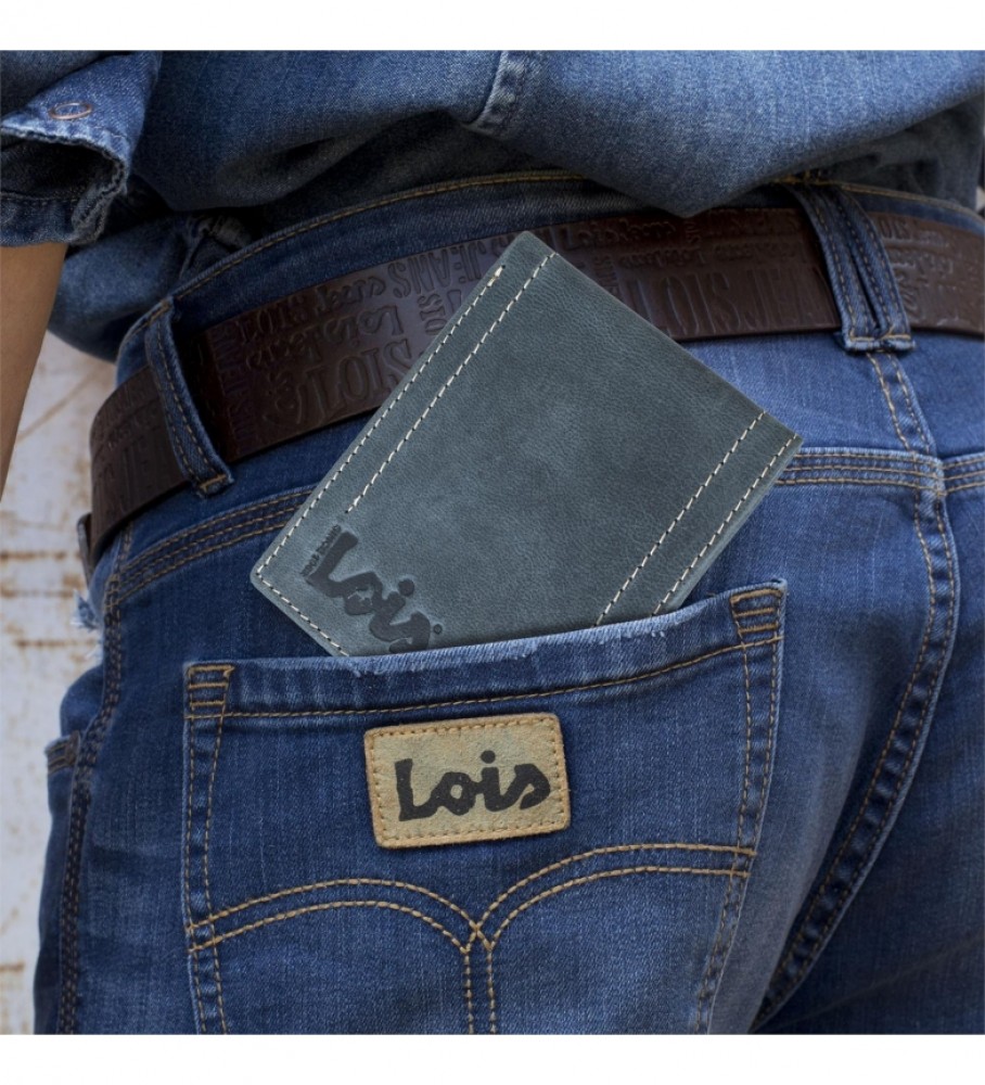 Carteira de couro Lois 201508 Azul - 11 x 8,5 cm -