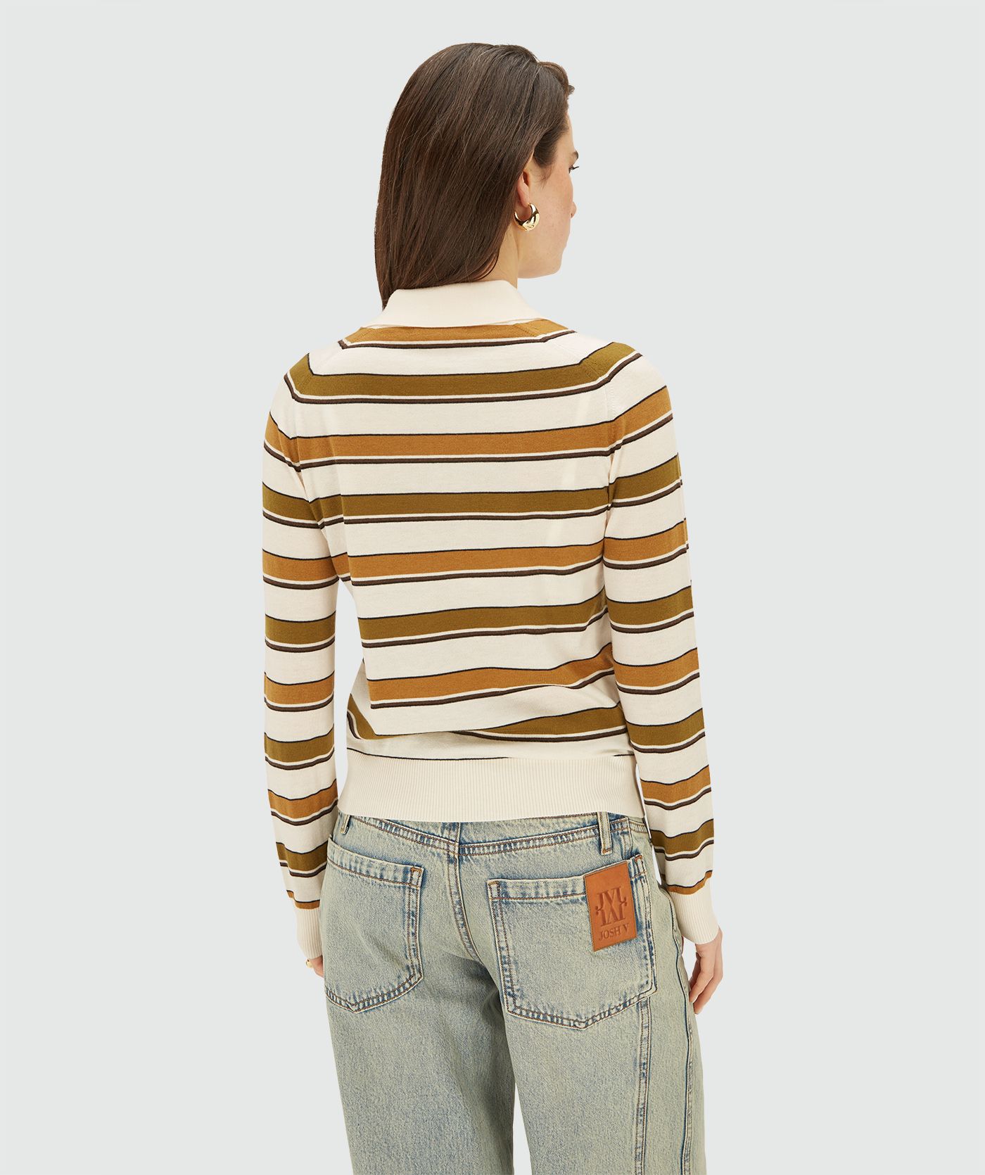 JV-AUDREY slim fit trui met strepen - olive green stripe