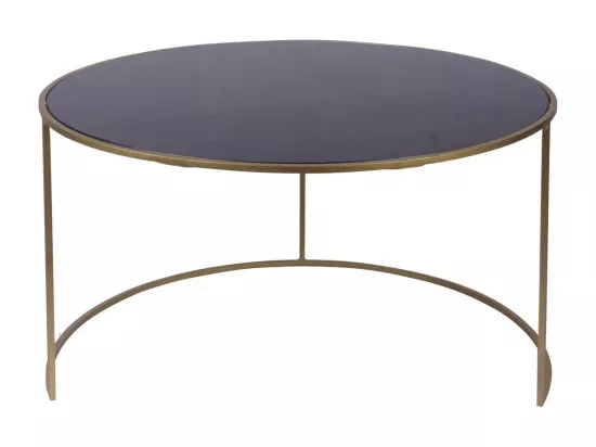 Tables basses gigognes rondes design métal doré et verre teinté noir (lot de 2) ROXO