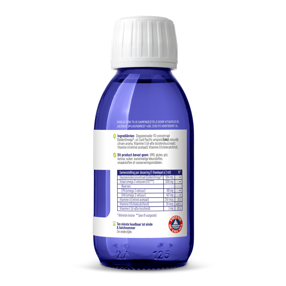 Vitakruid Visolie 1200 Vloeibaar Triglyceriden Met A, D & E (125 ml)