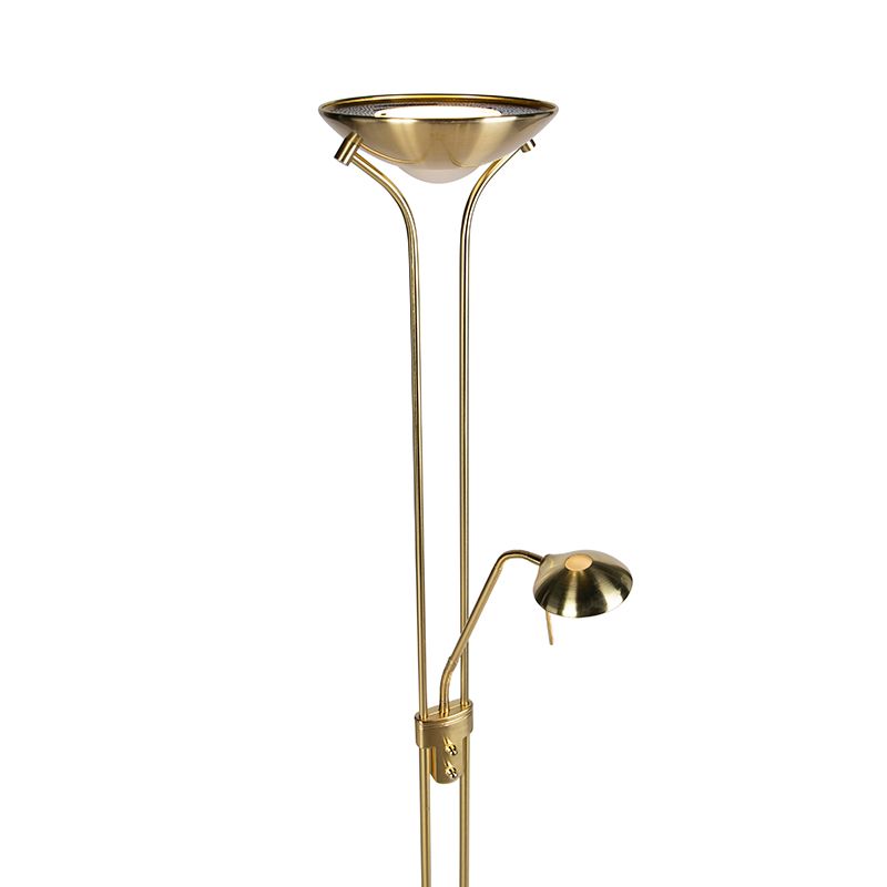 Vloerlamp goud met leeslamp incl. LED en dimmer - Diva 2