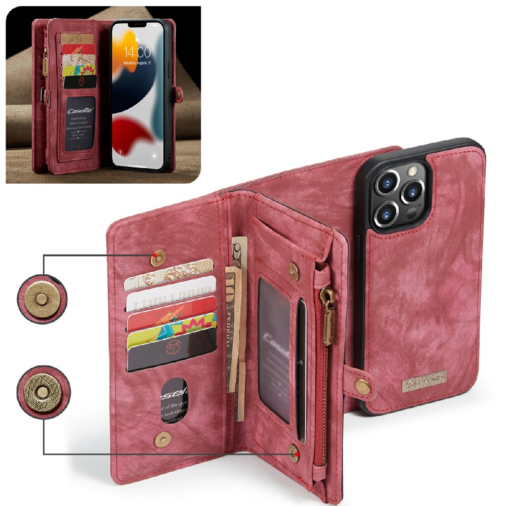 iPhone 13 Pro 2in1 Leder Tasche   Magnet Hardcase Karten Etui - Rot