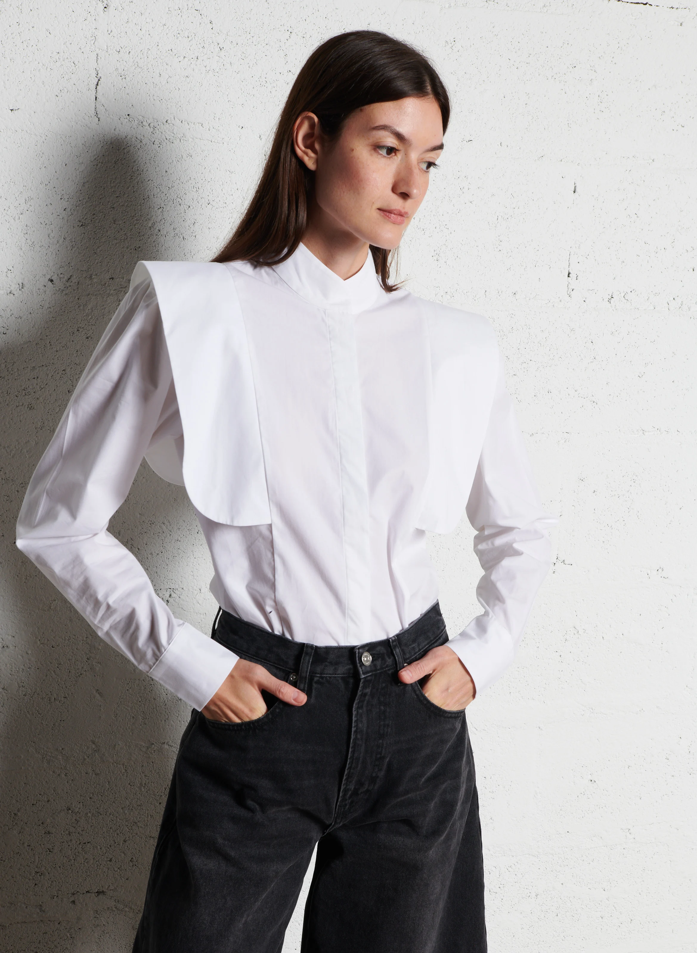 CELESB - Chemise col montant droite en coton | Blanc
