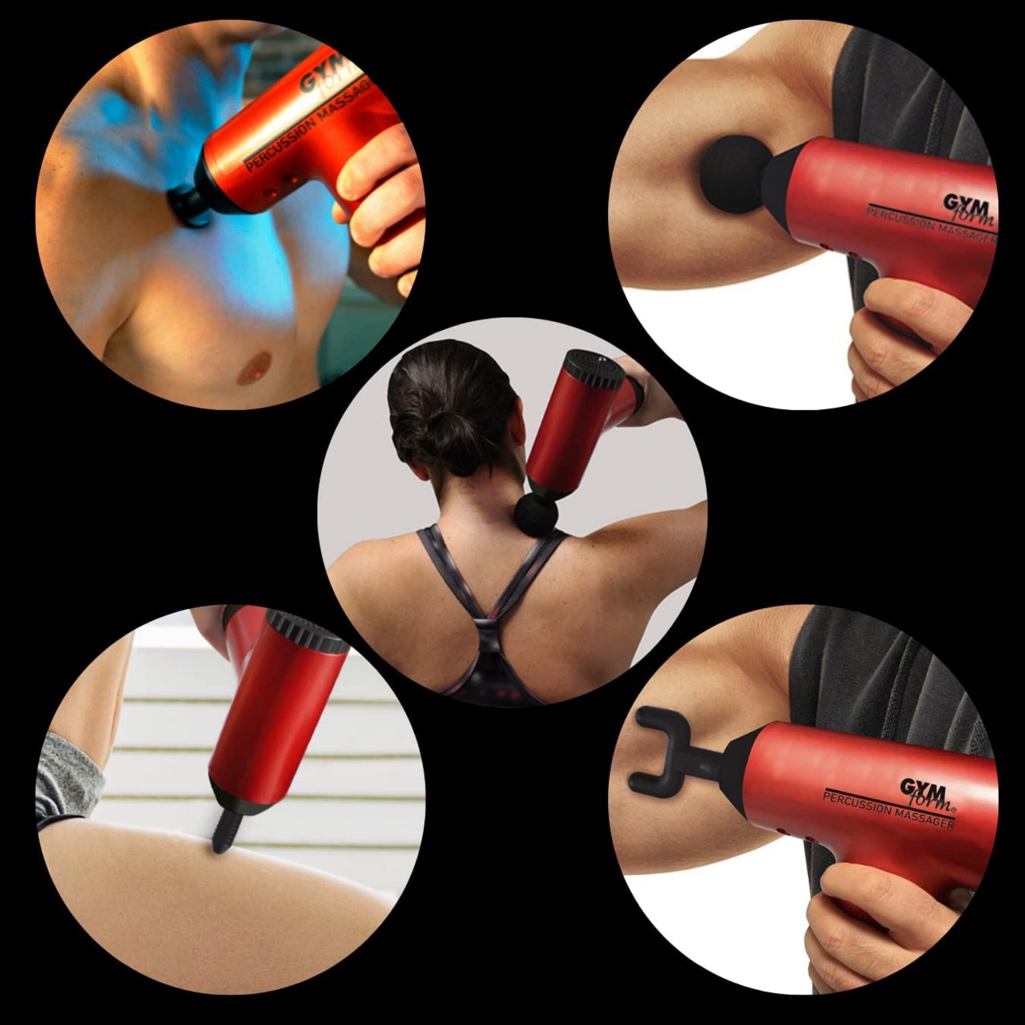 Gymform® Massagepistole Massage Gun mit 4 Massageköpfen Percussion Massager