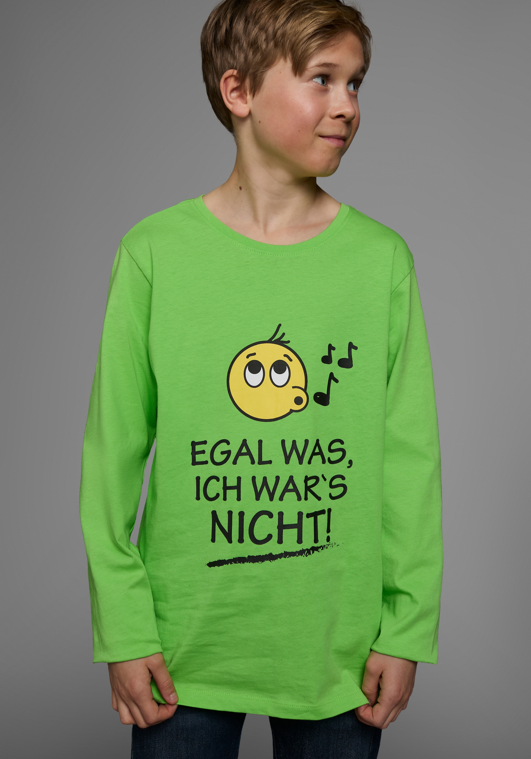 KIDSWORLD Langarmshirt »EGAL WAS, ICH WAR'S NICHT!« Langarm,  Basic-Passform,  peppiger Aufdruck,  Rundhalsausschnitt