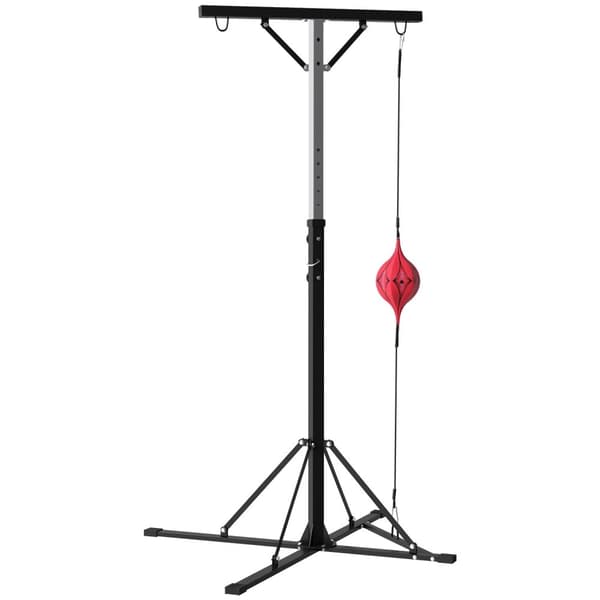 Bokseposestativ, høydejusterbart, frittstående bokseposeholder med speedball, lastekapasitet opptil 60 kg, stål, svart