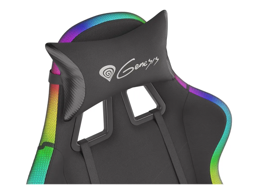 Genesis Trit 500 RGB - Stol - ergonomisk - lænestol - armstøtter - T-formet - vippe - drejeled - tekstil, PU syntetisk læder - sort