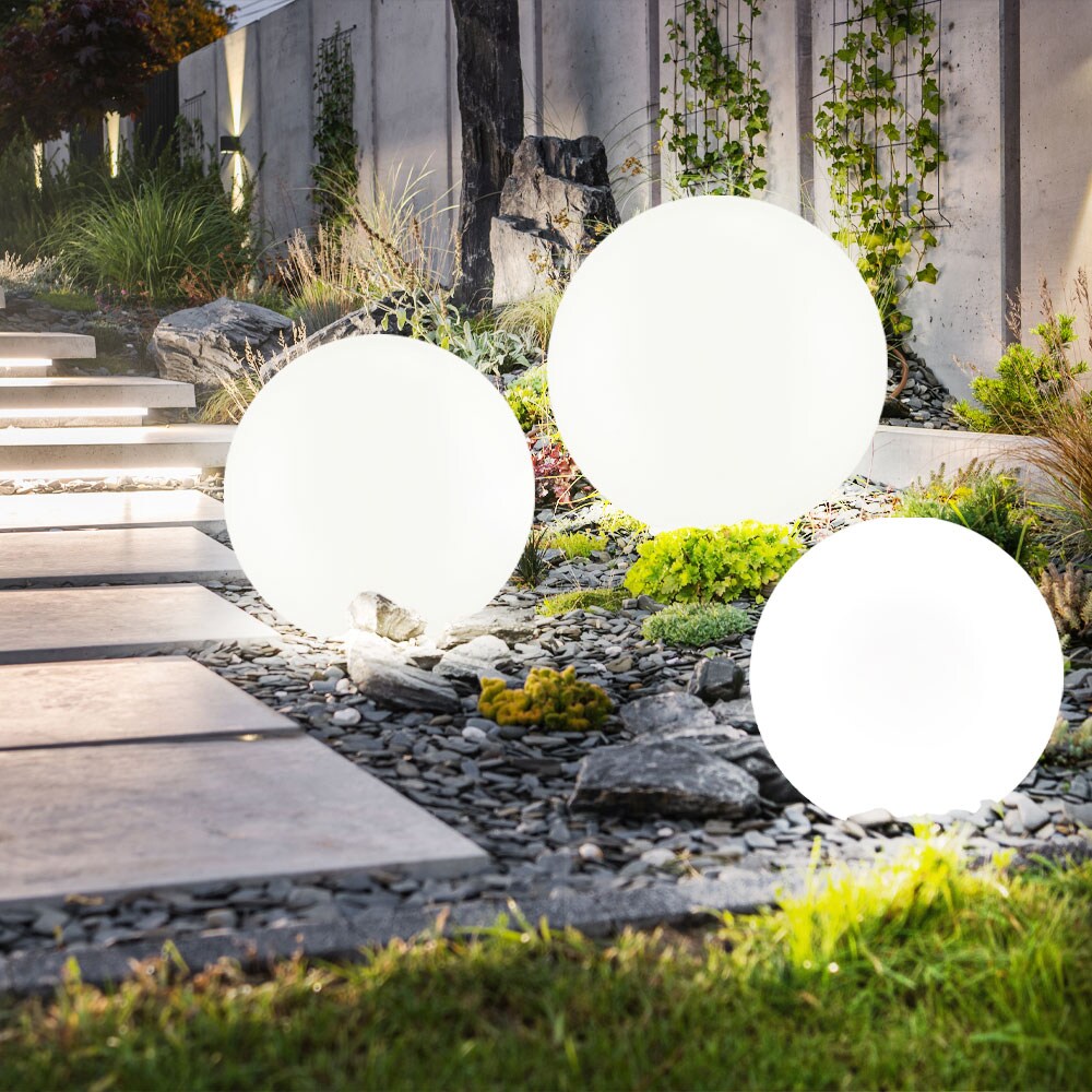 3x LED Solarleuchte, Kugel, Erdspieß, Akku, IP44