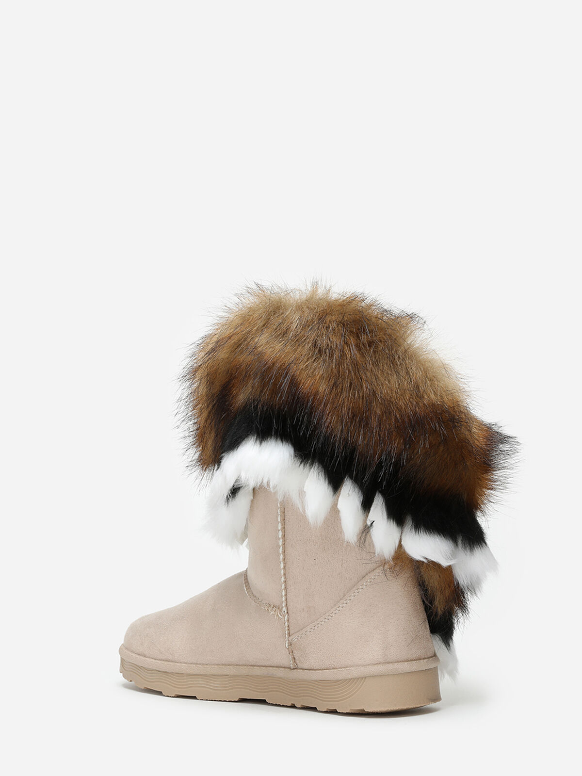 Bottines avec tige effet fourré- Beige