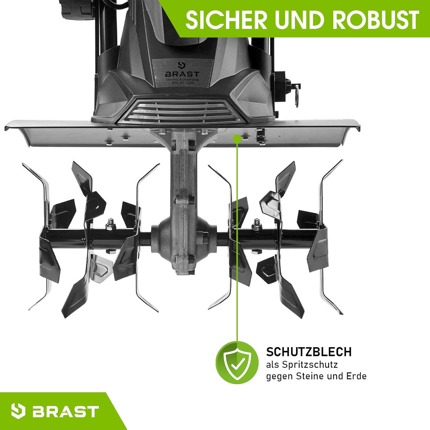 BRAST Motorhacke Gartenfräse Elektro | 1050-1800 Watt | 36-45cm Arbeitsbreite | 4 Modelle | Schutzblech Antiblockierkupplung & Sicherheitsschalter | für kleine bis große Grundstücke | BRE-AF 1200