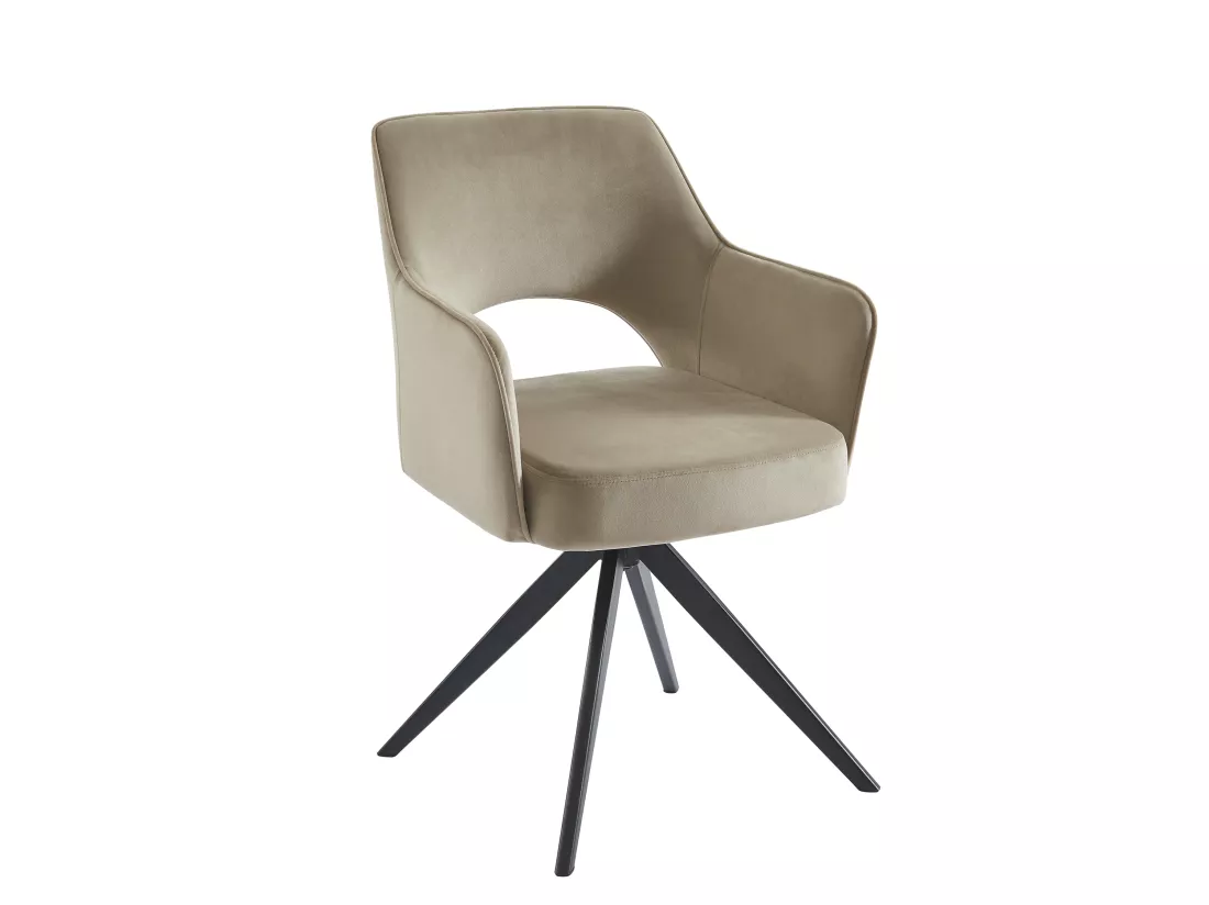 Lot de 2 chaises pivotantes avec accoudoirs en velours et métal noir - Beige - KONYA