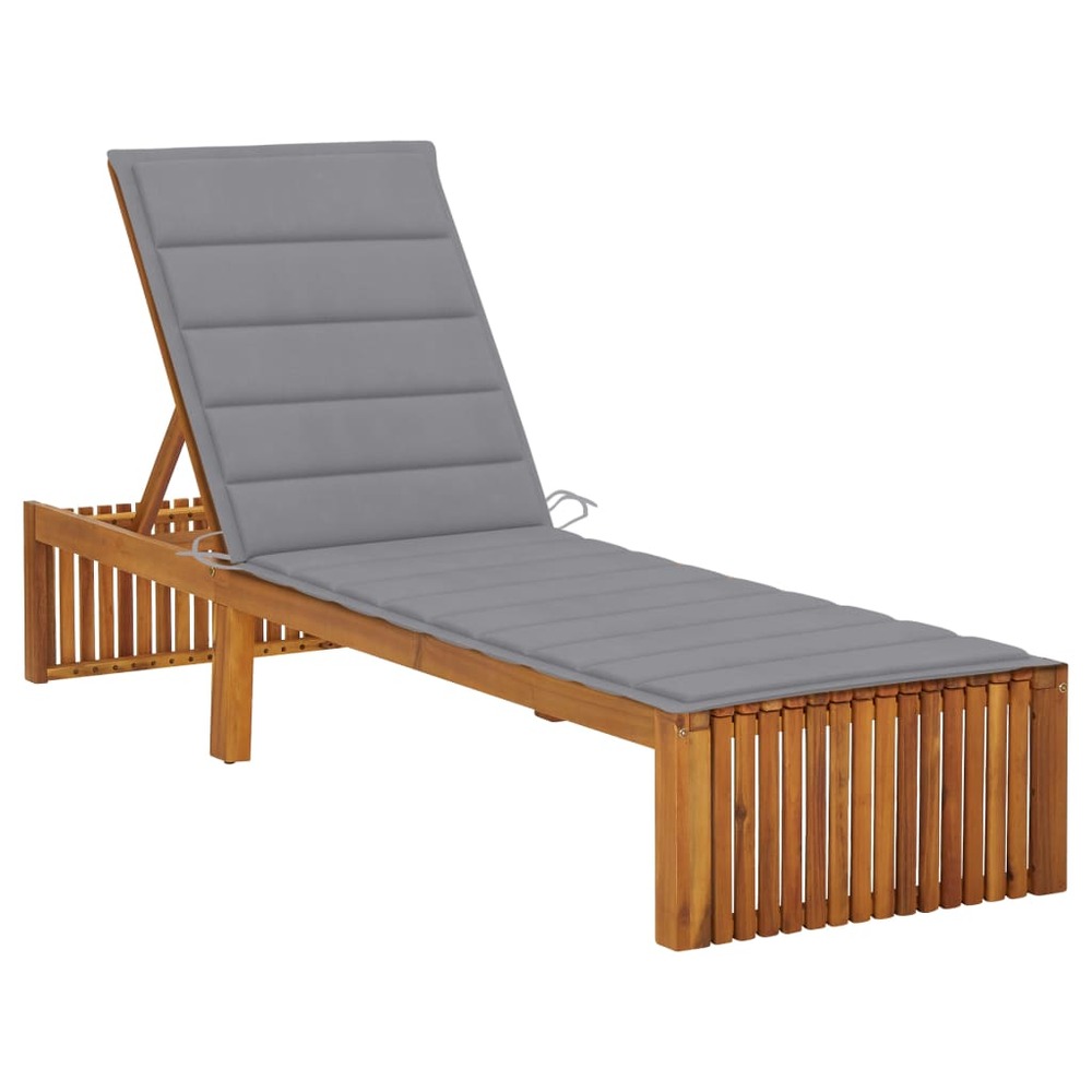 Transat chaise longue bain de soleil lit de jardin terrasse meuble d'extérieur avec coussin bois d'acacia solide