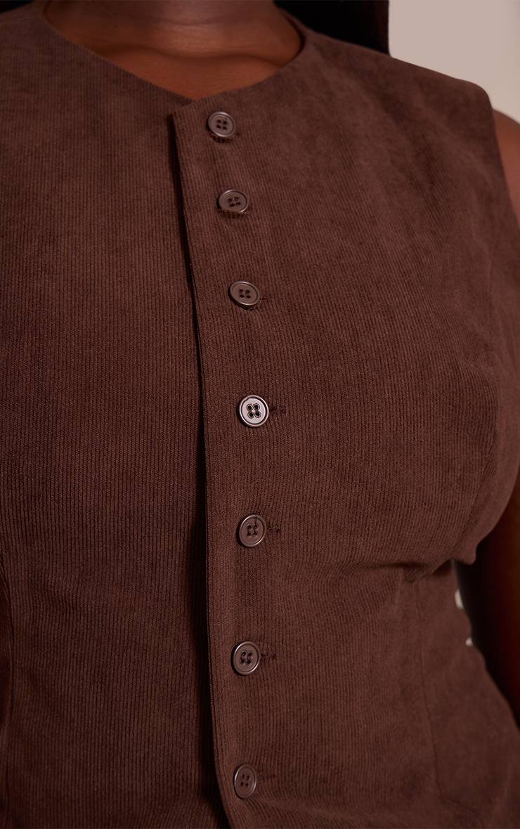 Marron Foncé Gilet Ajusté En Velours Côtelé Grande Taille