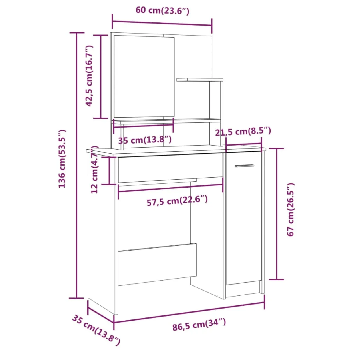 vidaXL Ensemble de coiffeuse - 86,5x35x136 cm