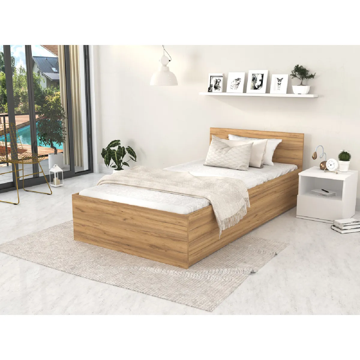Kids Literie Lit Panama 90x190 - Sommier inclus Chêne