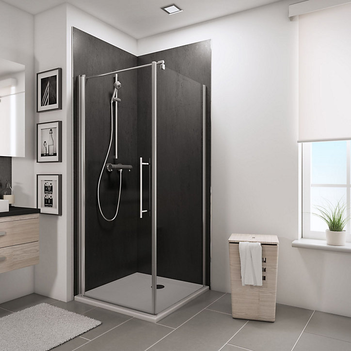 Porte de douche pivotante et paroi latérale 90 x 90 cm, Schulte NewStyle, verre transparent , profilés chromés