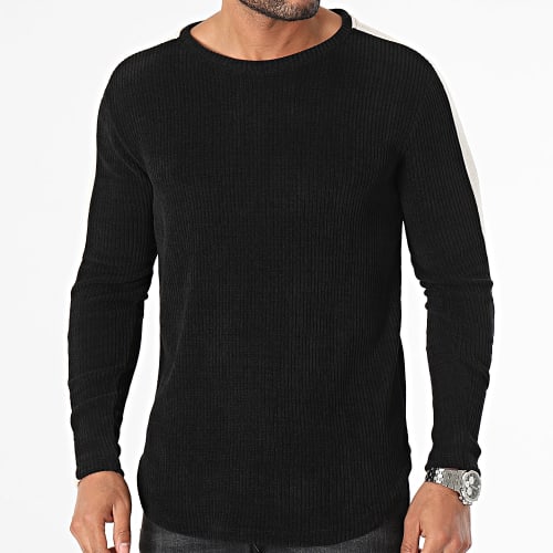 Sweat Crewneck A Bandes Noir Beige
