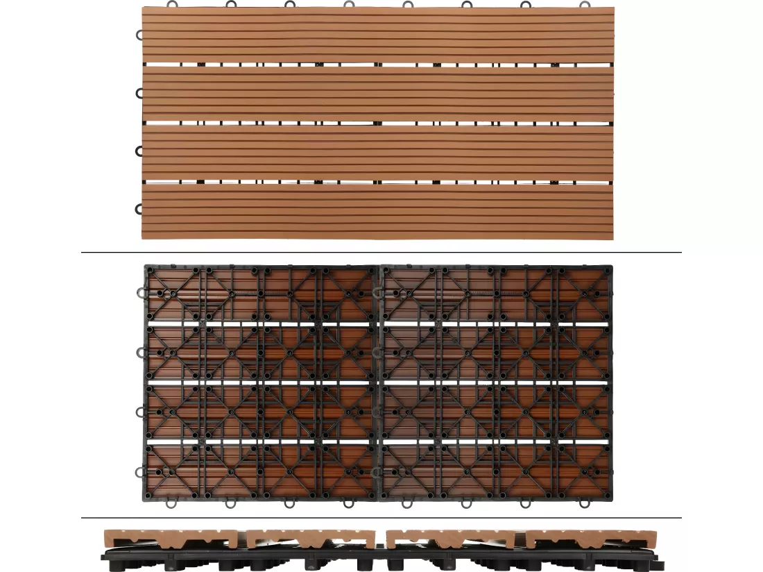 ECD Germany WPC Carreaux 60x30 cm - 24 Pièces par 4m² - avec Aspect de Bois - Marron Clair - Dalles