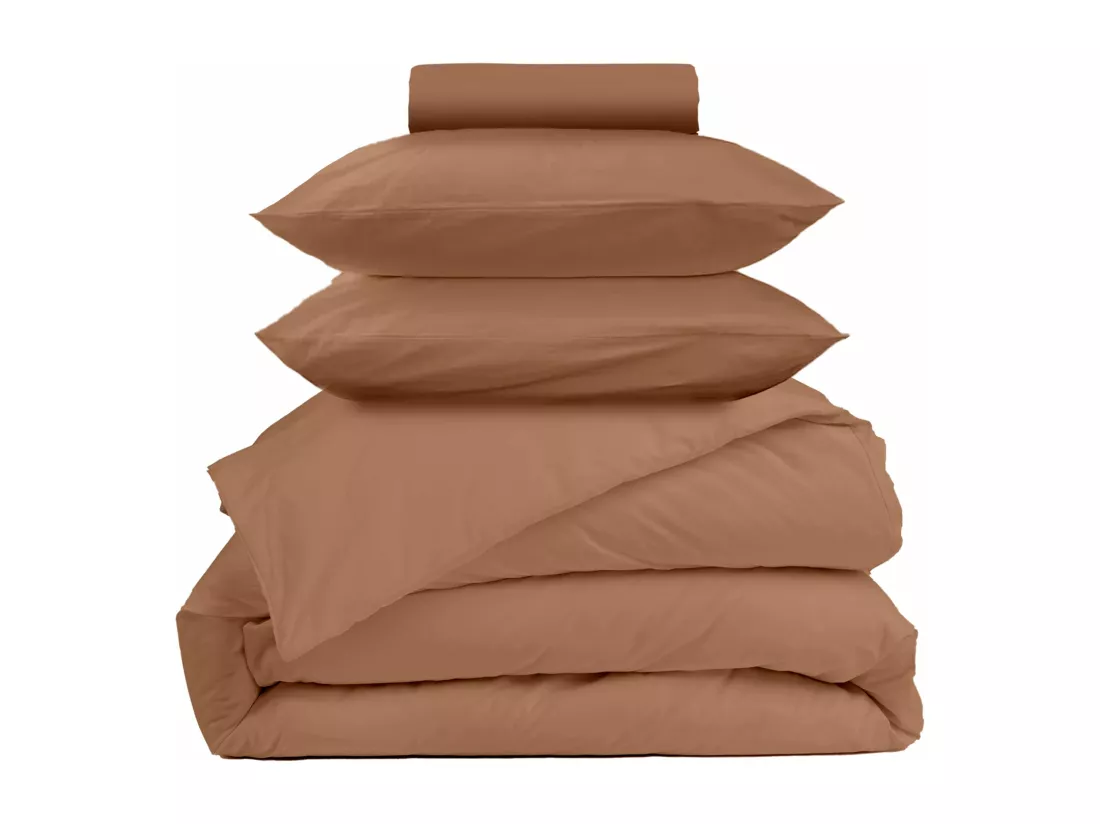 Parure - Draps Housse 160x200cm, Housse de couette 220x240cm, Taie d'Oreillers 50x70cm - Terracotta
