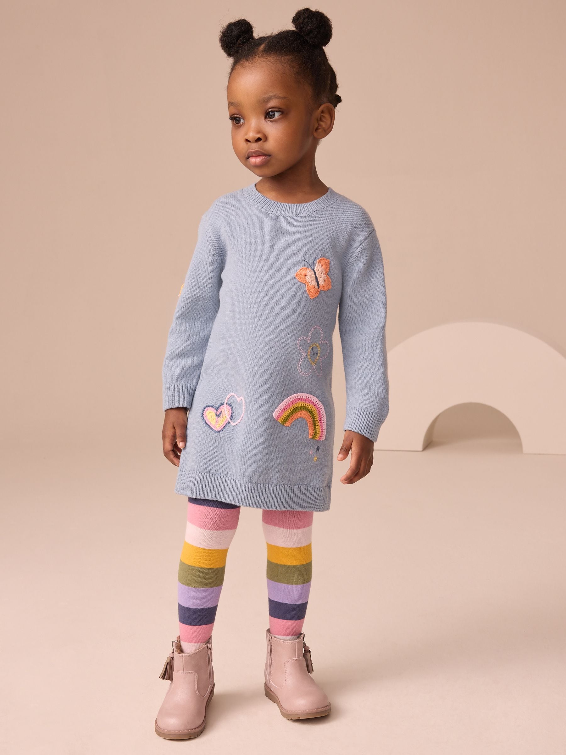 Blauw - Set van geborduurde trui-jurk en maillot (3mnd-7jr)