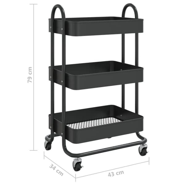 vidaXL Kjøkkentralle 3 etasjer svart 43x34x79 cm jern