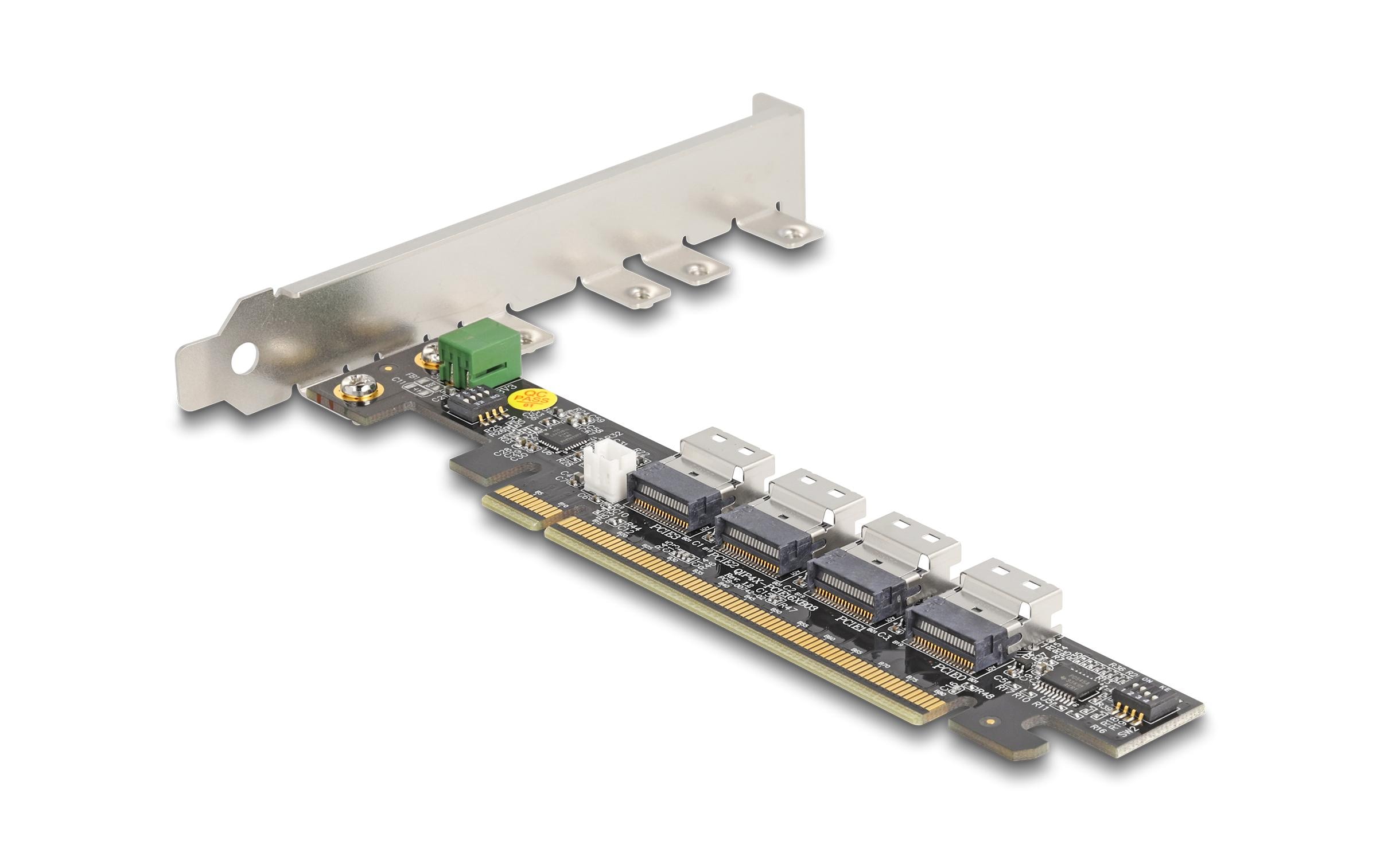 Host Bus Adapter PCI-e x16, 4x SFF-8654 NVMe Bifurcation<br>Delock PCI Express x16 Karte zu 4 x intern SFF-8654 4i NVMe – Bifurcation