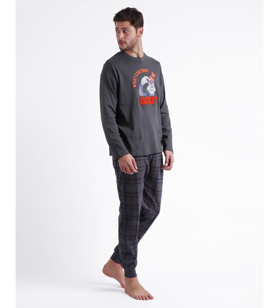 Pijama de manga comprida cinza com estampa do Pateta da Disney
