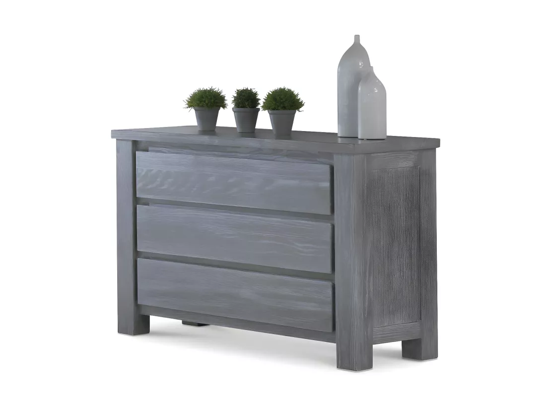 Chambre Complète (140*190) Bois massif Gris - GABRIEL