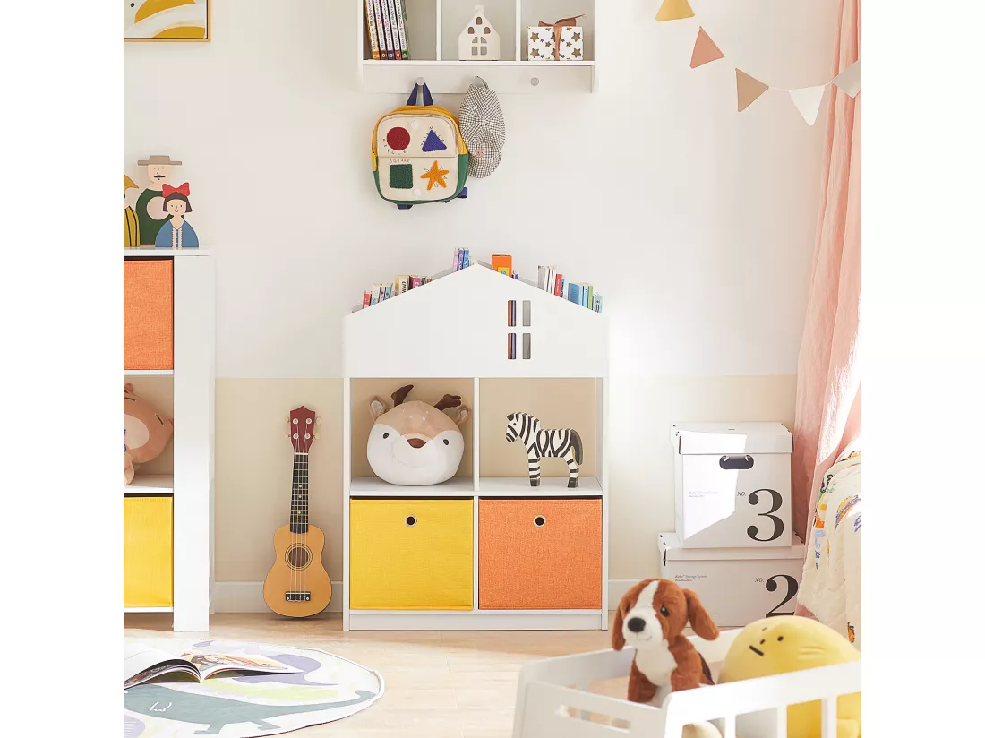Mini Bibliothèque pour Livres et Jouets pour Enfant, Étagère en Forme de Maison, KMB49-W