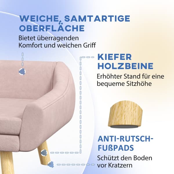 Hundesofa Elegant Kattesofa Med Ryggstøtte, Ideell For Mellomstore/Store Hunder, Fløyel, Rosa, 102X58,5X42,5 Cm