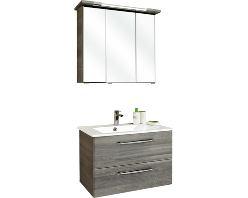 Pelipal Kumba badkamermeubelset, BxHxD 77 x 200 x 50 cm, grafiet getextureerde fronten (horizontaal patroon), met witte gegoten minerale wastafel, 99.77012519