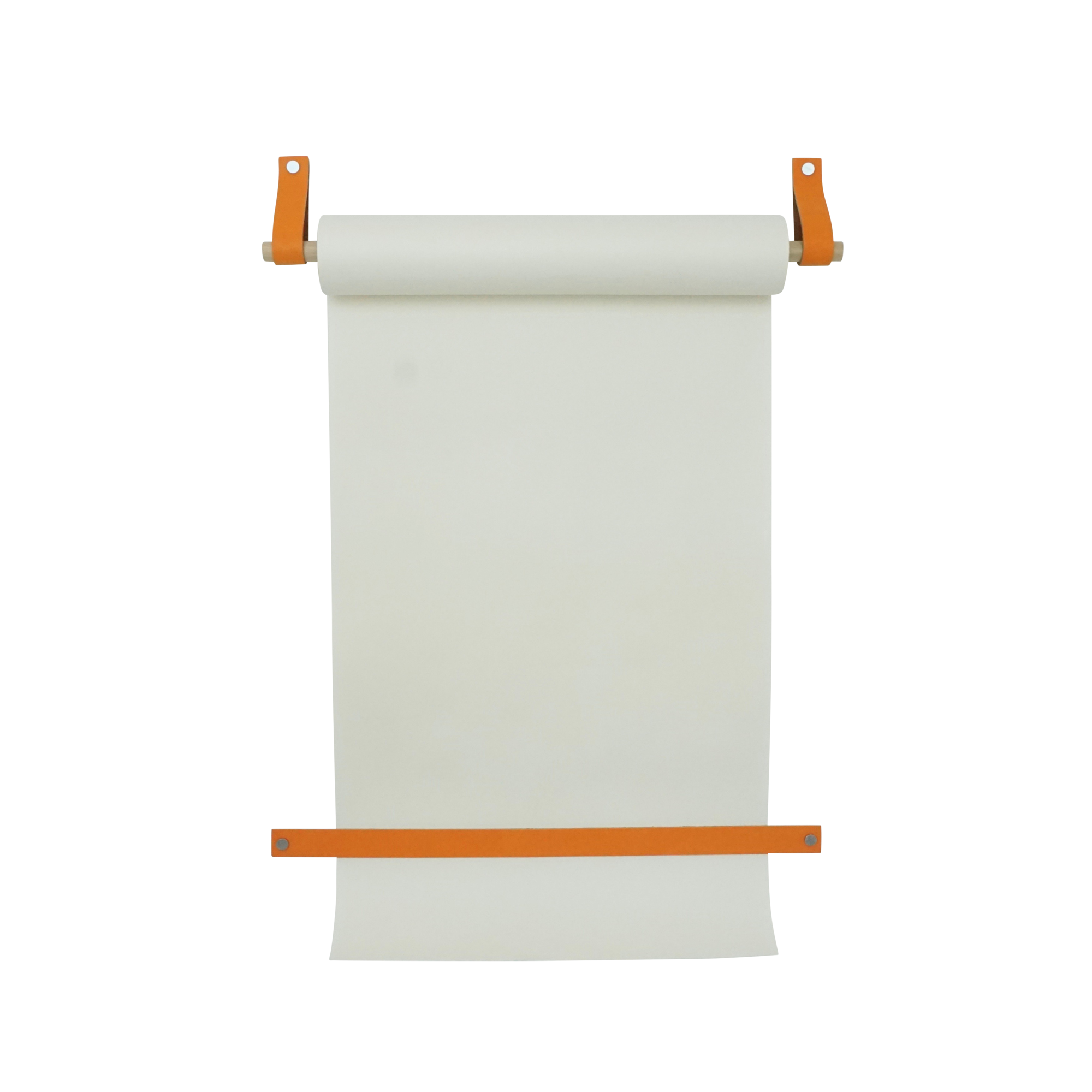 Witte tekenrol aan 2 leren lussen ORANJE - Tekenrol