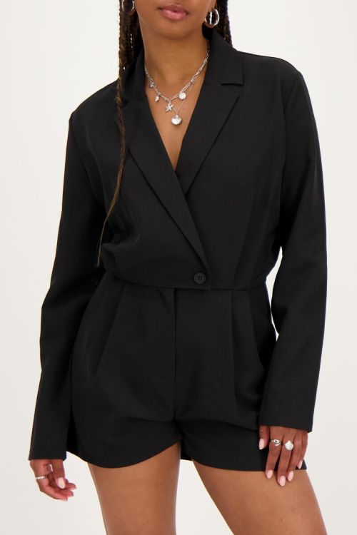 Zwarte playsuit met V-hals