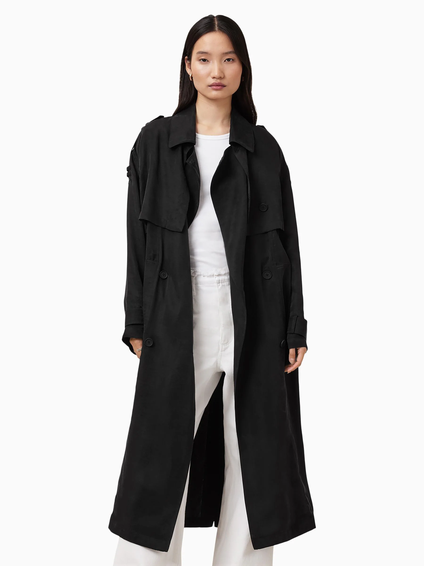Zwart - AllSaints Linnie Black Lightweight Trench Coat