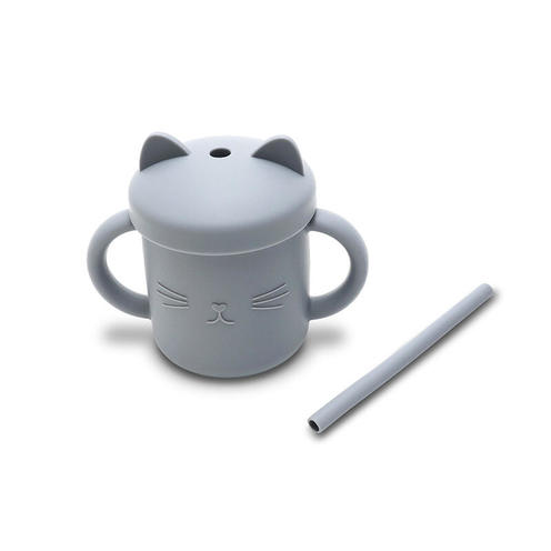 Tasse en silicone avec poignet et paille GRIS - LORELLI
