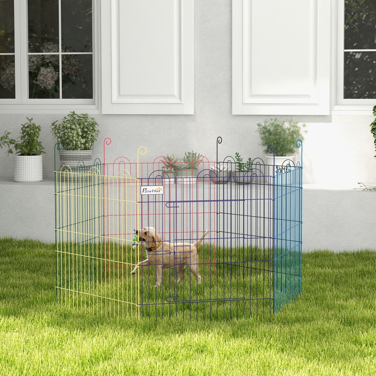 PawHut Puppy Playpen, Ø120 x 60H cm, Metaal, Veelkleurig