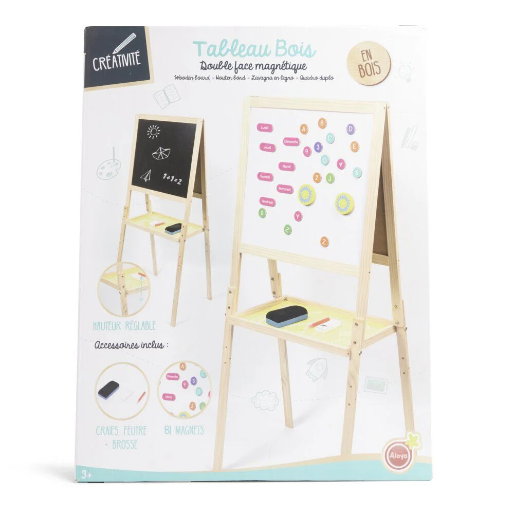 Tableau en bois double face magnétique et craie avec accessoires