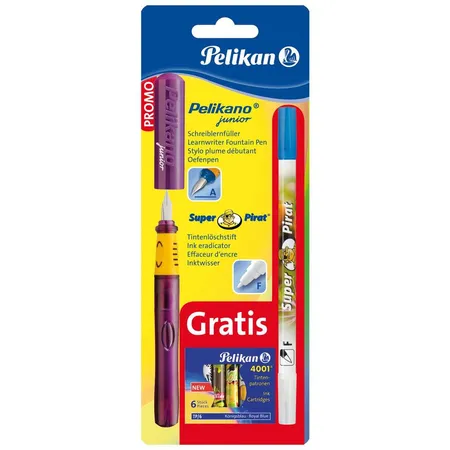 Pelikan Schulfüller Pelikano Junior P67A + Tintenlöscher 850F + Tintenpatronen TP6, sortiert