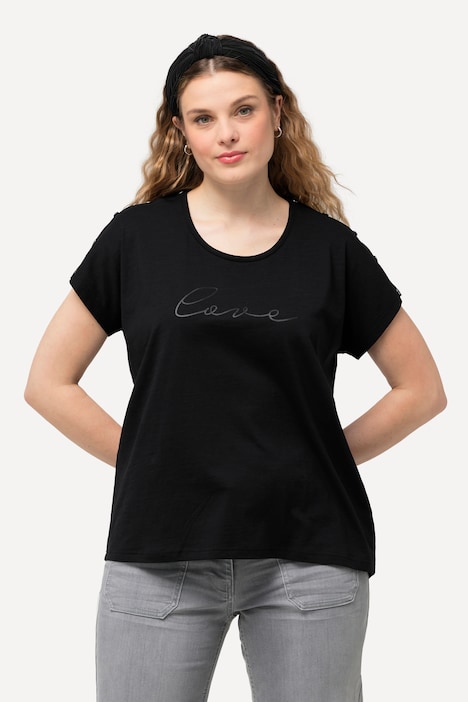 T-Shirt, Love, Knöpfe, Oversized, Rundhals, Halbarm