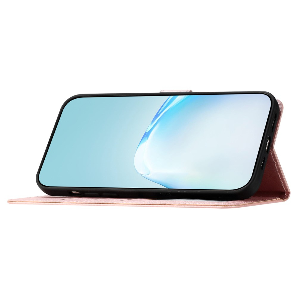 iPhone 15 Pro Leder Tasche Flipcover Wallet mit Kartenfächern - Roségold