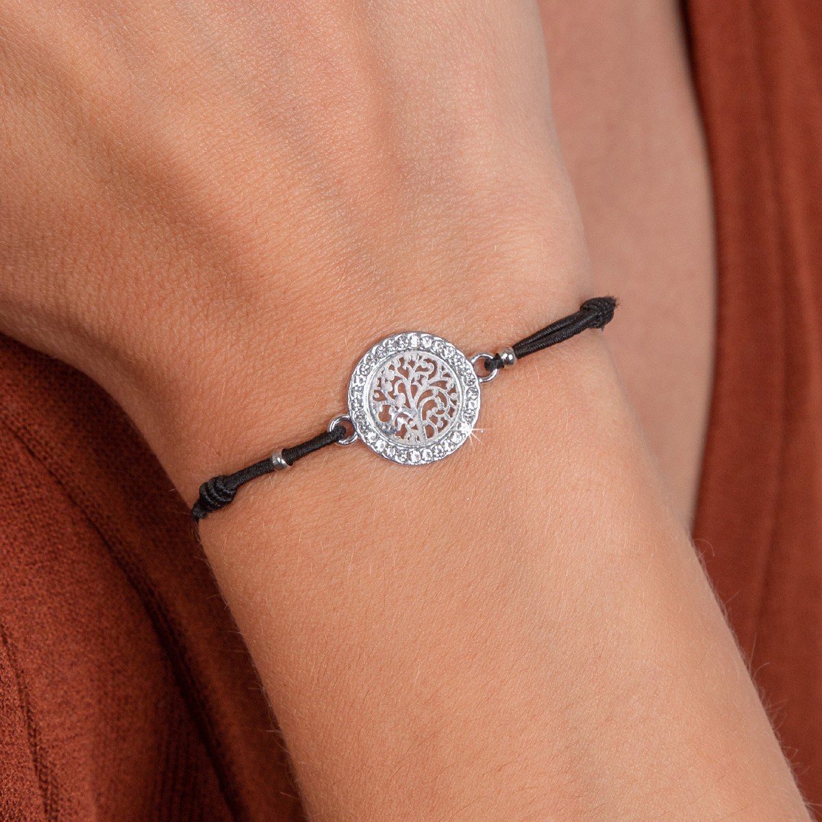 Bracelet arbre de vie élastique noir SC Crystal orné de Cristaux scintillants