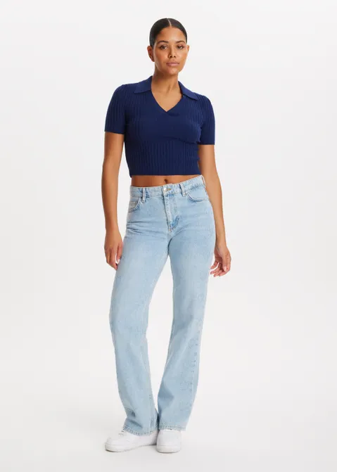 Polo trui met rib structuur blauw (BLW.D)