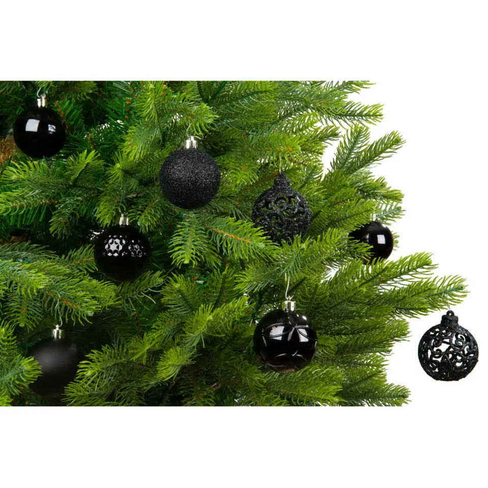 Bellatio decorations Kerstballen - 37x - zwart - 6 cm - kunststof