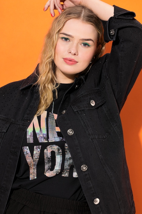 Jeansjacke, oversized, Hemdkragen, Langarm