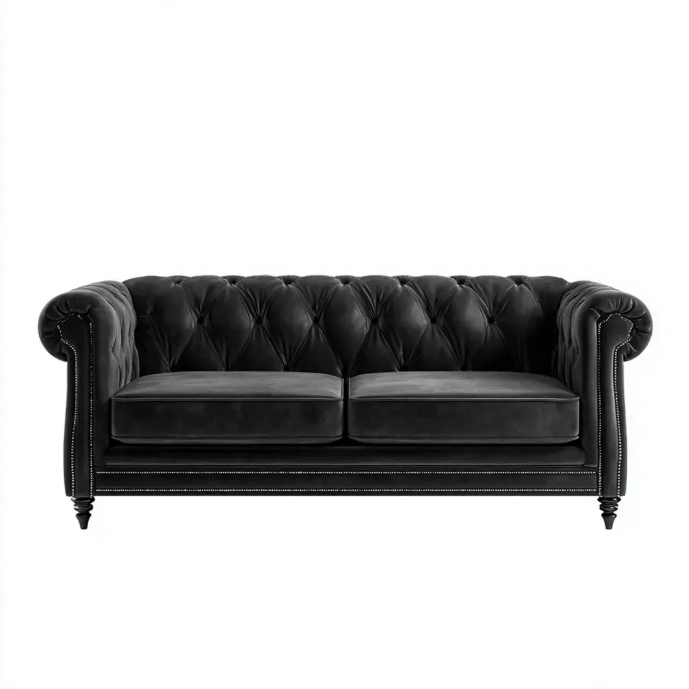 Zweisitzer-Sofa Samt 200x90x75 cm - Schwarz - Chesterfield Design
