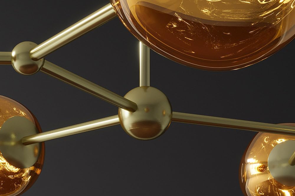 invicta INTERIOR Design Hängelampe Liquid Diamond - 100cm - Gold - Deckenlampe aus Glas & Stahl, fünf Kugelleuchten
